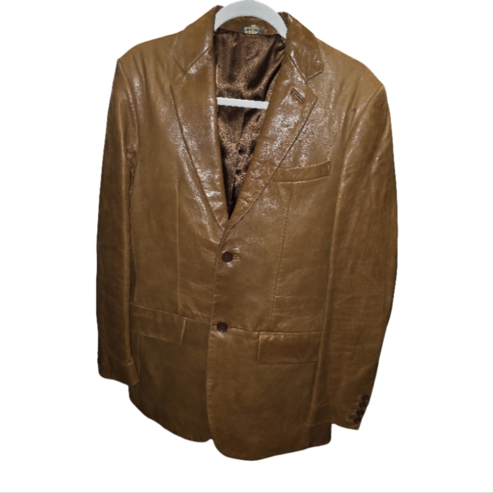 Banana Republic Vintage Cognac Tan Leather Blazer‎ Jacket Mens Size 38 R